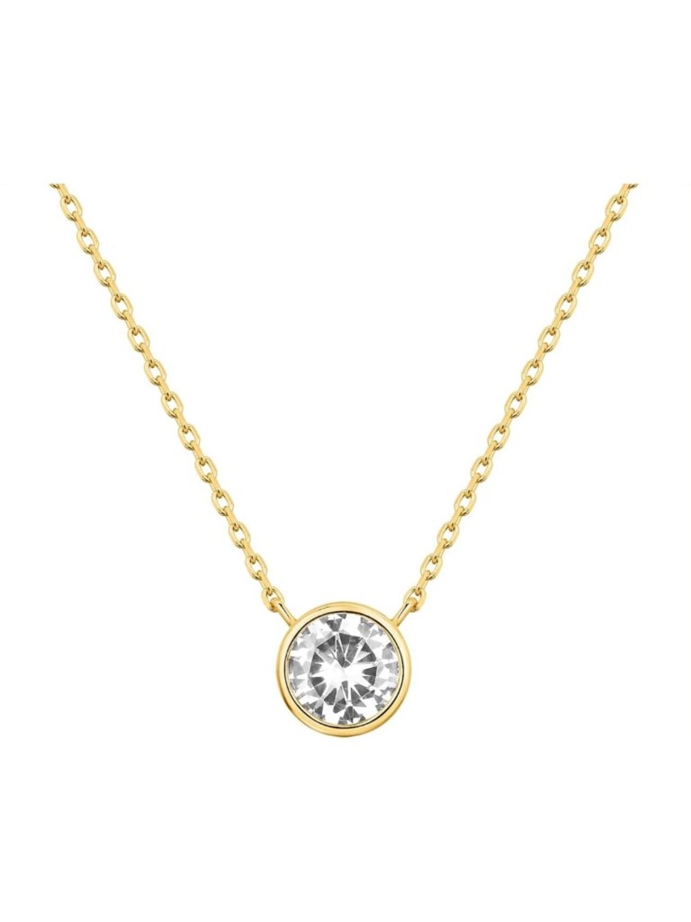 14K Gold Plated Halo Choker Necklace with Bezel CZ Pendant for Women